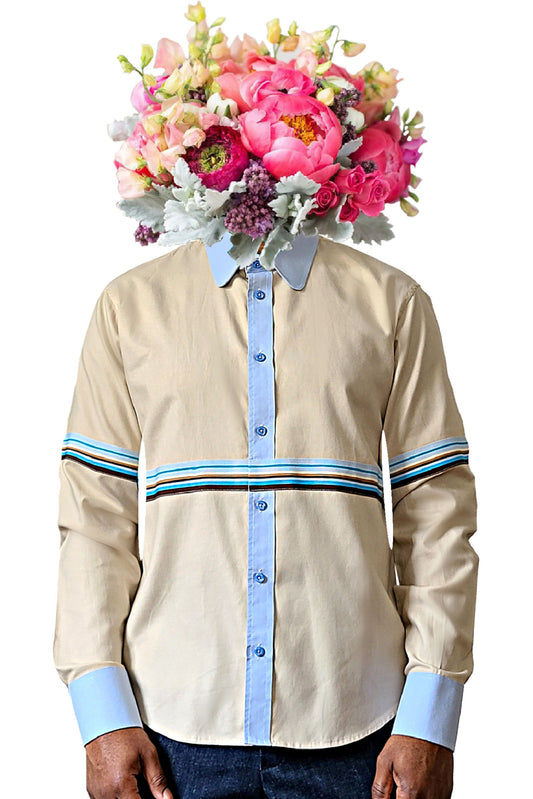 Tan Color Block Horizontal Grosgrain Shirt