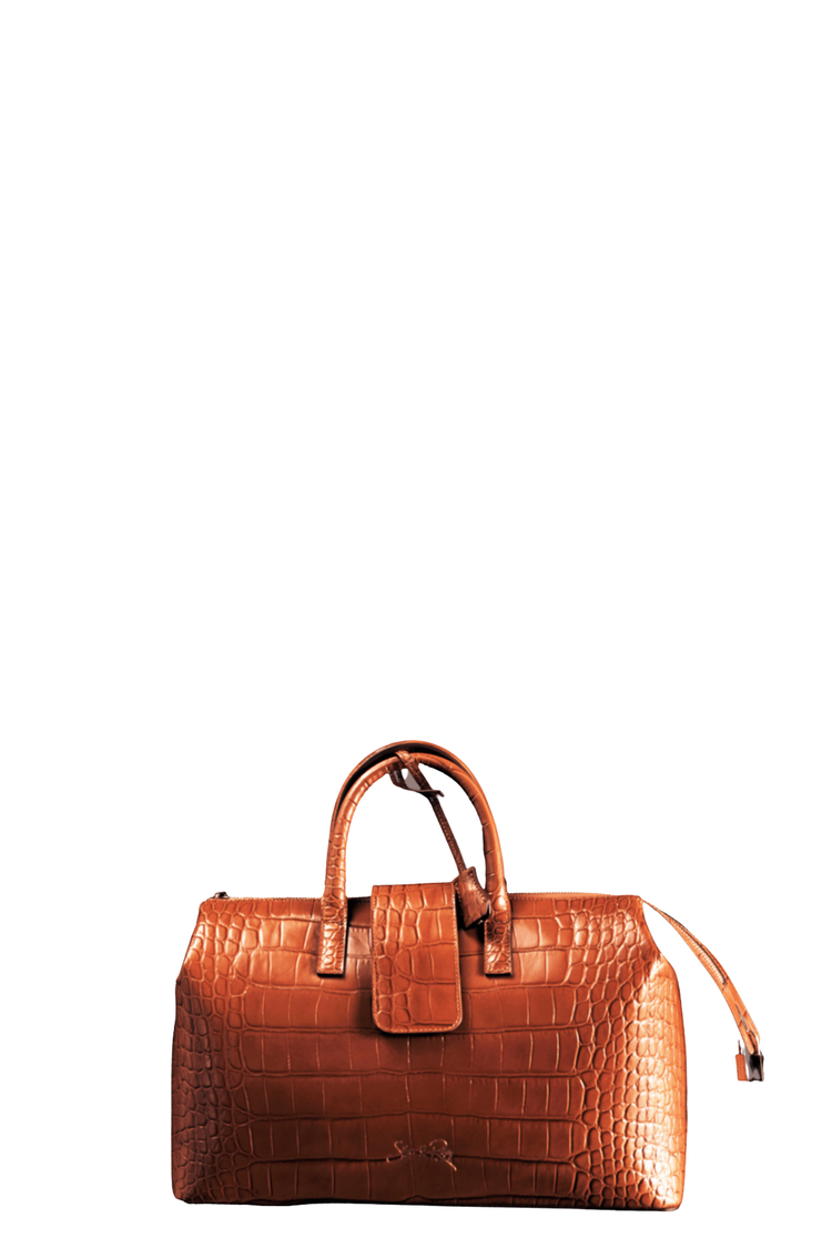 Convertible Executive Leather Bag in Crocodile Print Camel